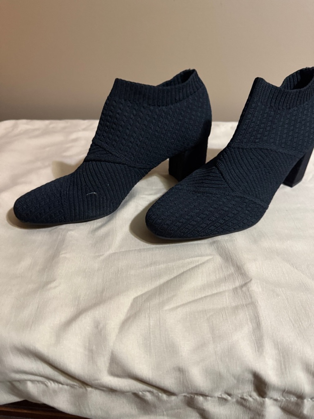 Impo Black Knit Block Heel Ankle Booties